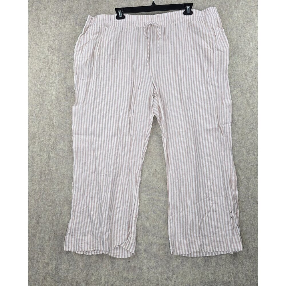 A New Day Striped Linen Blend Pants Neutral Beige White Brown Size 3X Relaxed
